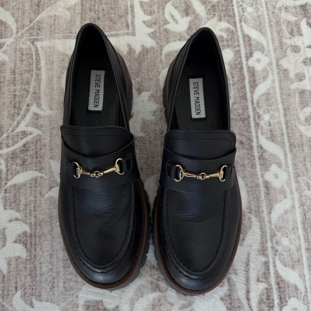Steve Madden Black Loafers with brown Accent